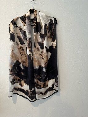 Vince Camuto 100% silk Black, Brown and Cream Abstract Silk Scarf